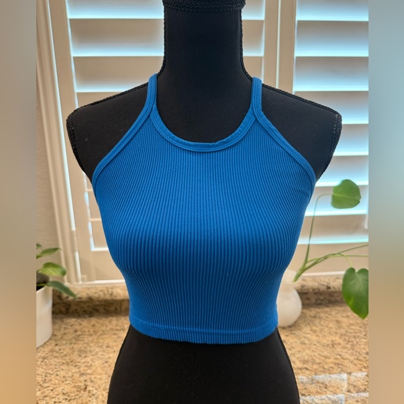 Free People Other - Free People High Neck Ribbed Crop Top - Blue (Size M/L)